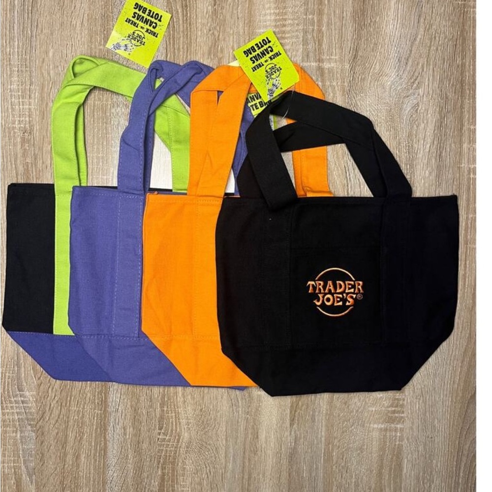 Trader Joe's Mini Tote Bag Set - Black, Orange, Green, Purple